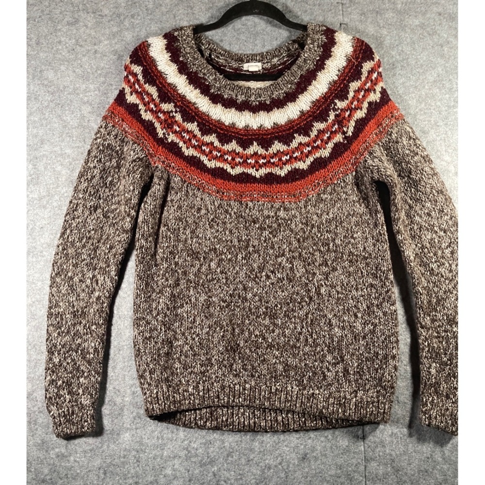 Garage Fair Isle Knit Sweater Brown Marl Orange Yoke Pullover Medium